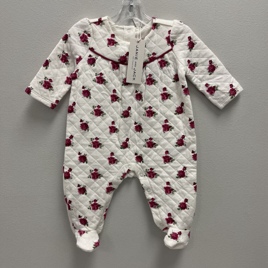0-3M: Janie and Jack White/Purple Rose Quilted Coverall NWT
