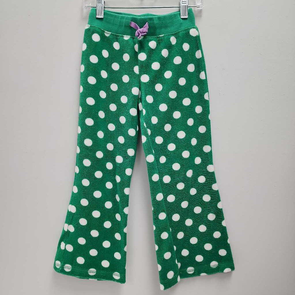 6: Mini Boden green polka dot terry draw string pants
