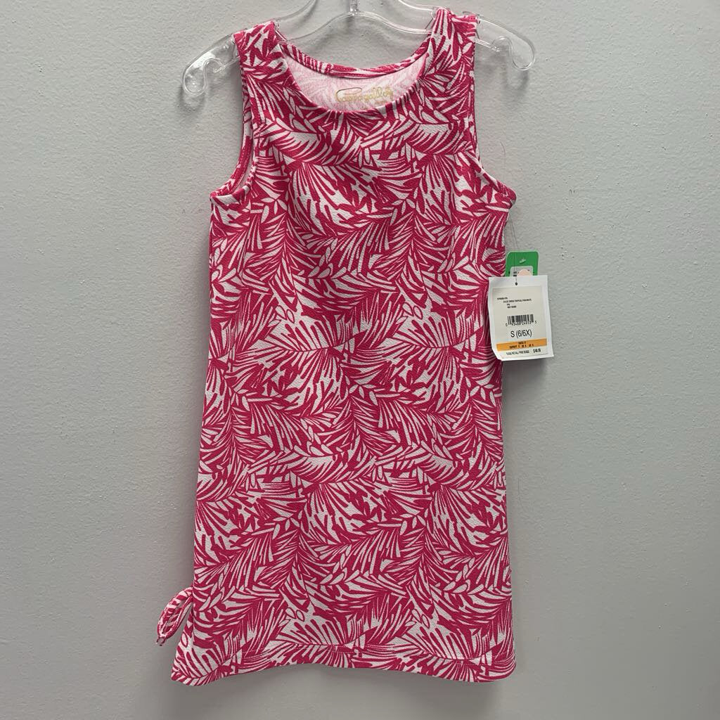 6-6X: Capagallo pink & white tropical print dress NWT